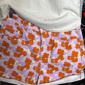 Zara Orange and Purple Flower Jean Cut off Shorts